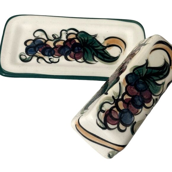 Handpainted Ceramic Butter Dish With Grape Motif 98 Similar to Gail Pittman - Picture 3 of 4